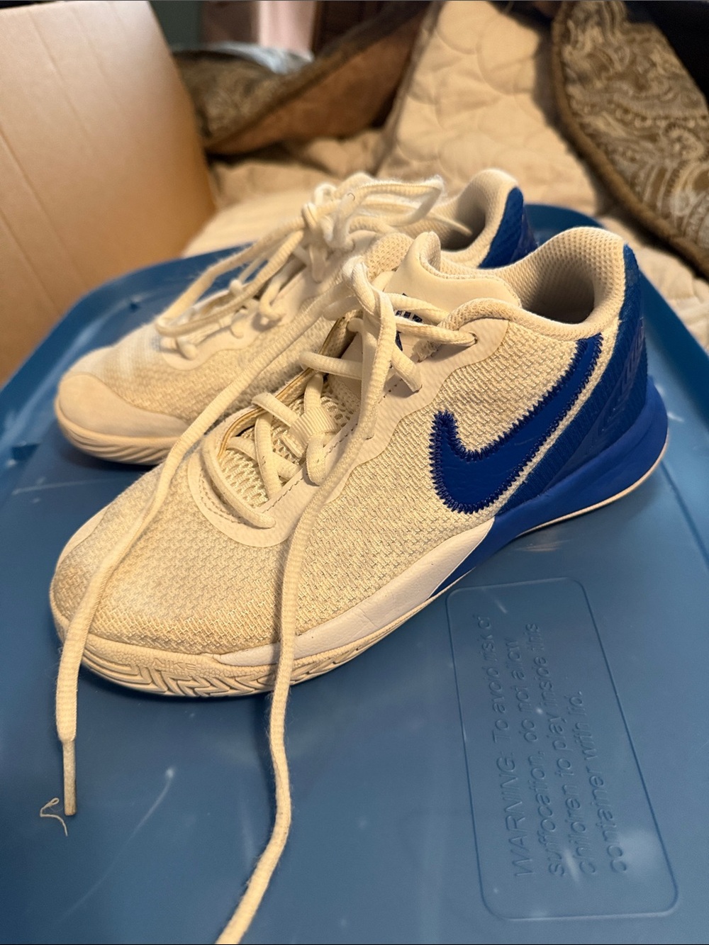 Nike Kids White and Royal Blue Mesh Athletic Sneakers